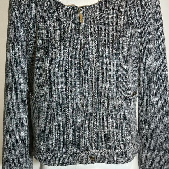 NWT Tommy Hilfiger Navy Blue Tweed Blazer Suit Jacket Zip Career Womens Size 12 - Picture 5 of 12